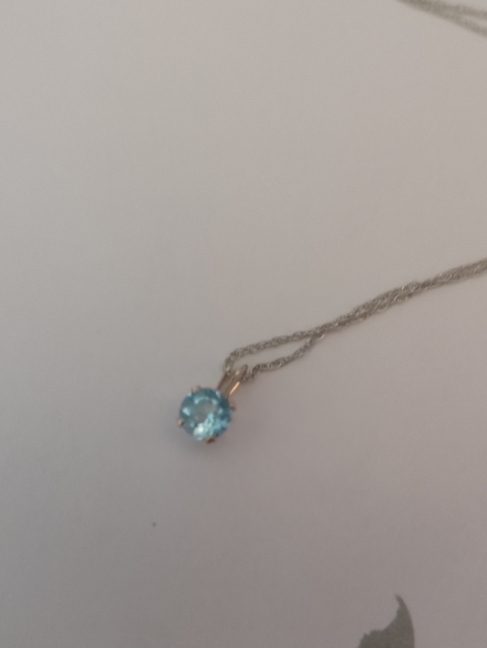 14K White Gold Necklace with Blue Topaz Gem Pendant